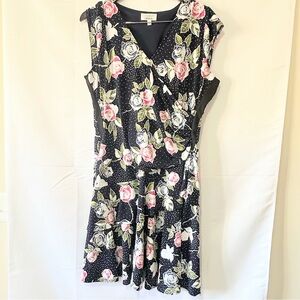 Signature by Robbie Bee Navy Pink Floral Sleeveless Midi Dress
